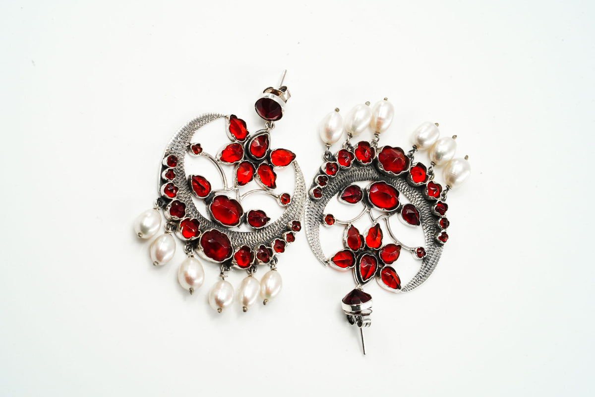 Red Stone Crescent Earrings view 3