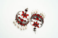 Red Stone Crescent Earrings view 3