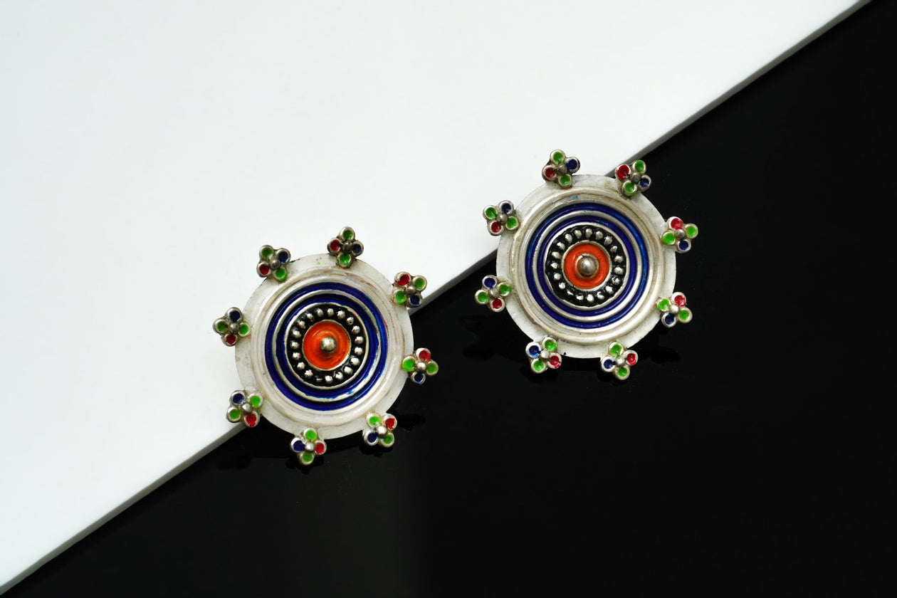 Multicolored Green Blue Floral Earrings - Neeta Boochra Jewellery