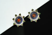 Multicolored Green Blue Floral Earrings view 1