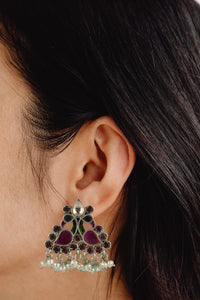 925 Sterling Silver Peacock Kundan Earrings view 3