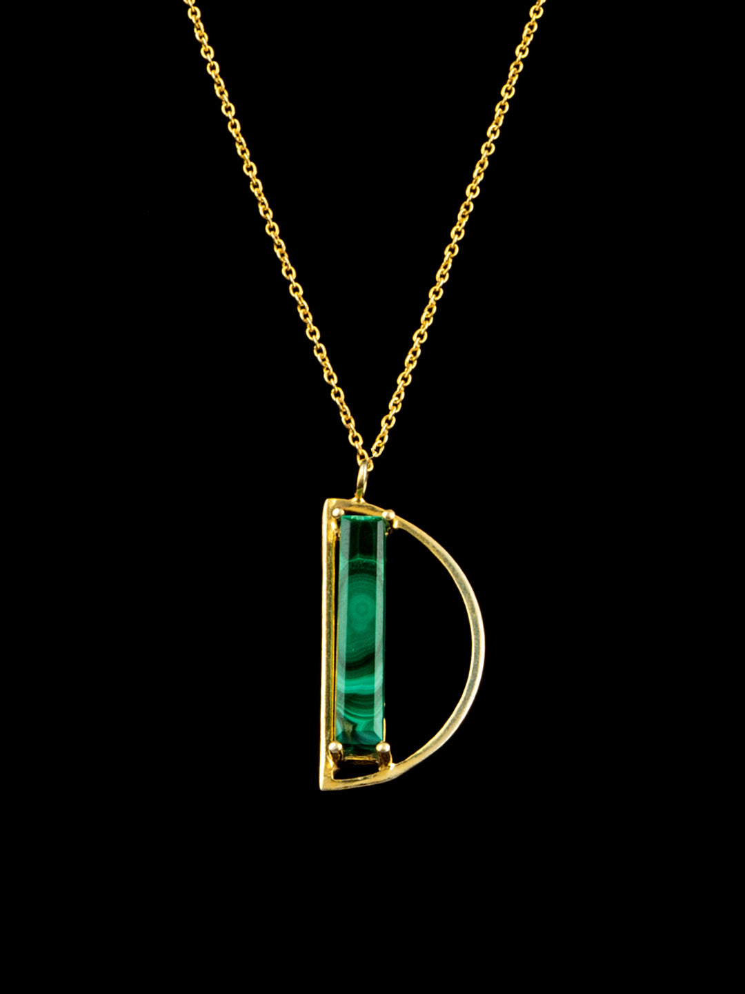Half Moon Green Onyx Gold Plated Lightweight Necklace