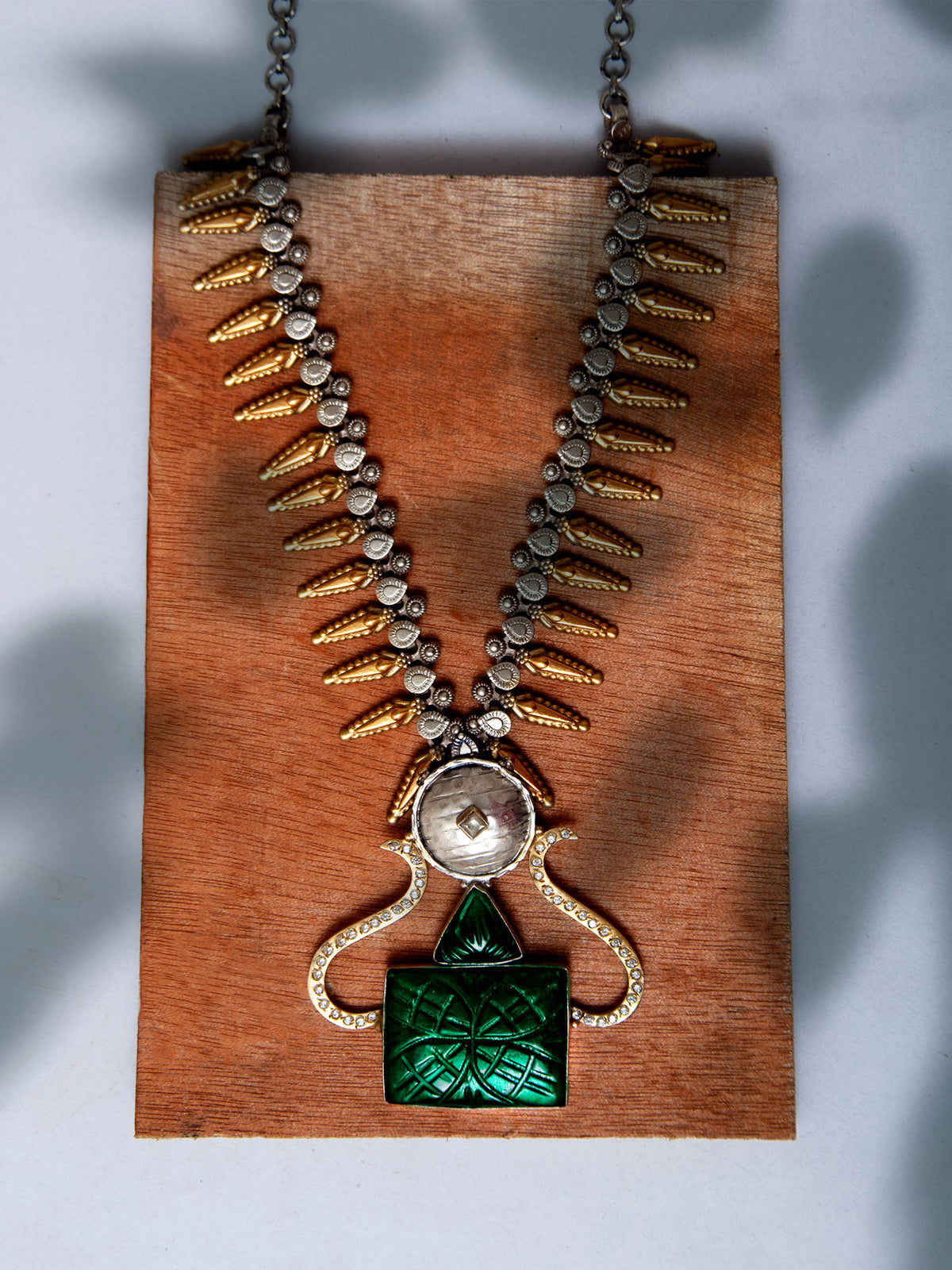 925 Sterling Silver Two Tone 22K Gold Plated Necklace with Green Stone view 2
