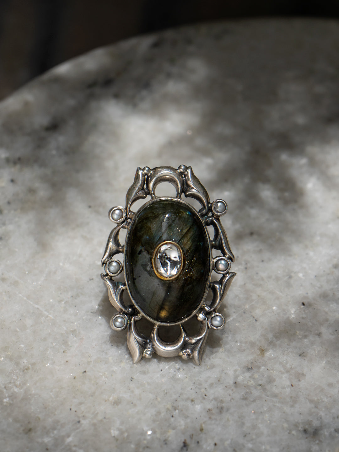 Labradorite Kundan Adjustable Ring view 1