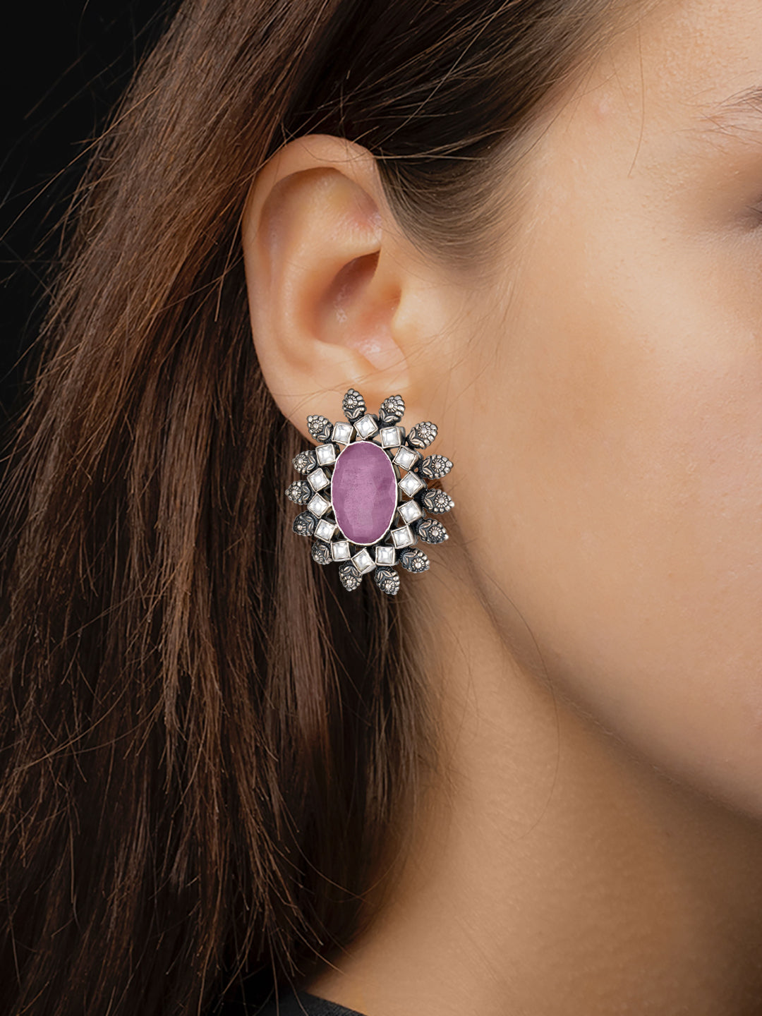 Rose Quartz Kundan Studs view 3
