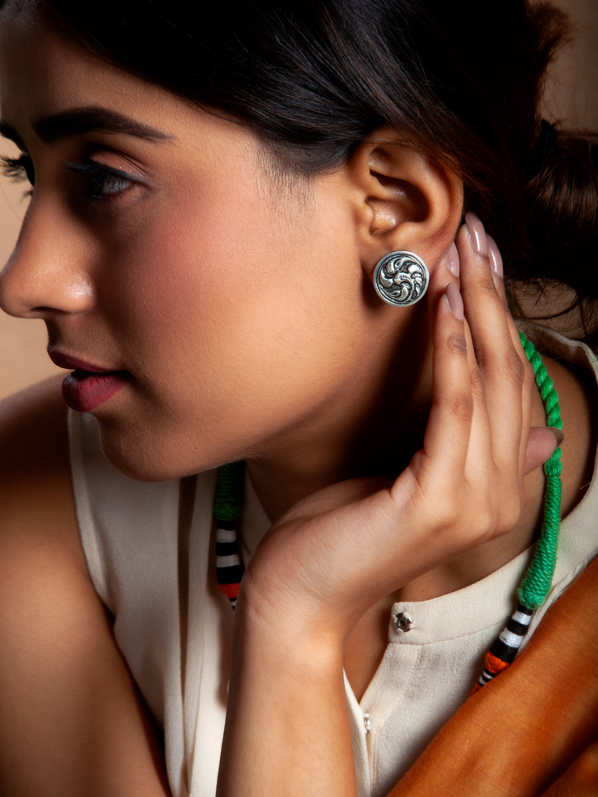 Silver Round Chitai Studs view 2