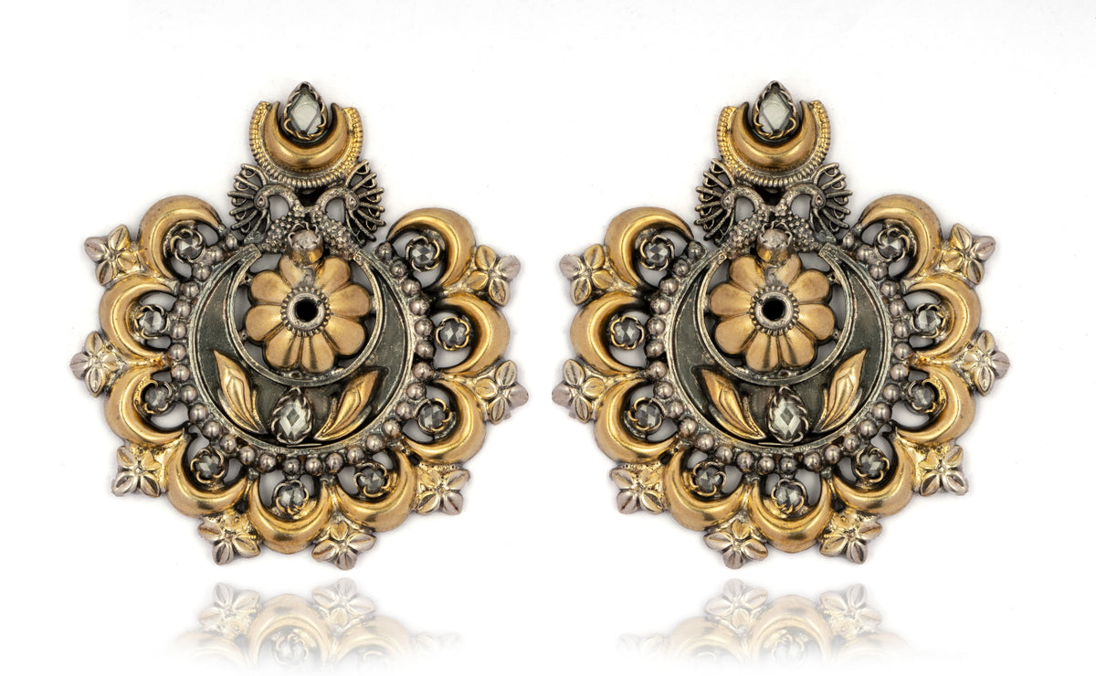 925 Sterling Silver Two Tone Chaand Earrings view 1