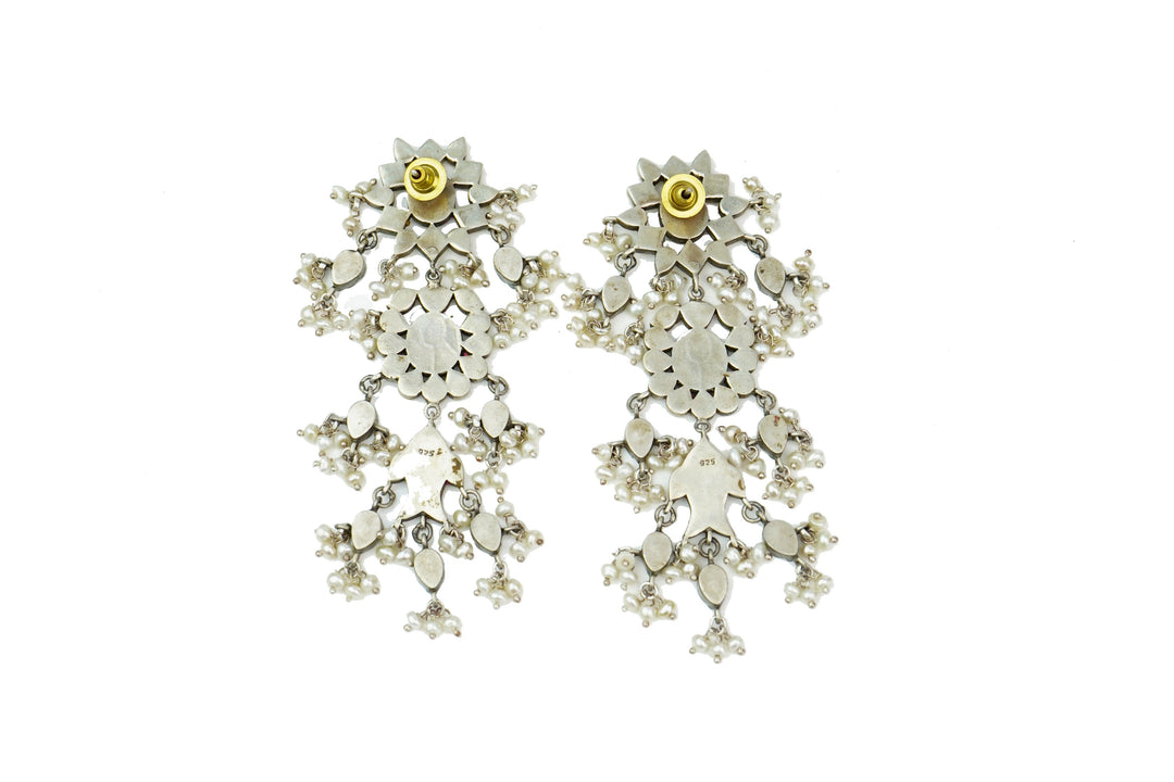 Silver Fish Earrings with Kundan and Ruby - Neeta Boochra Jewellery