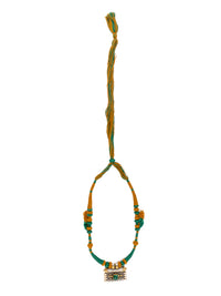 Dual Tone Green Onyx Textured Pendant Necklace with Adjustable Patwa Thread view 3