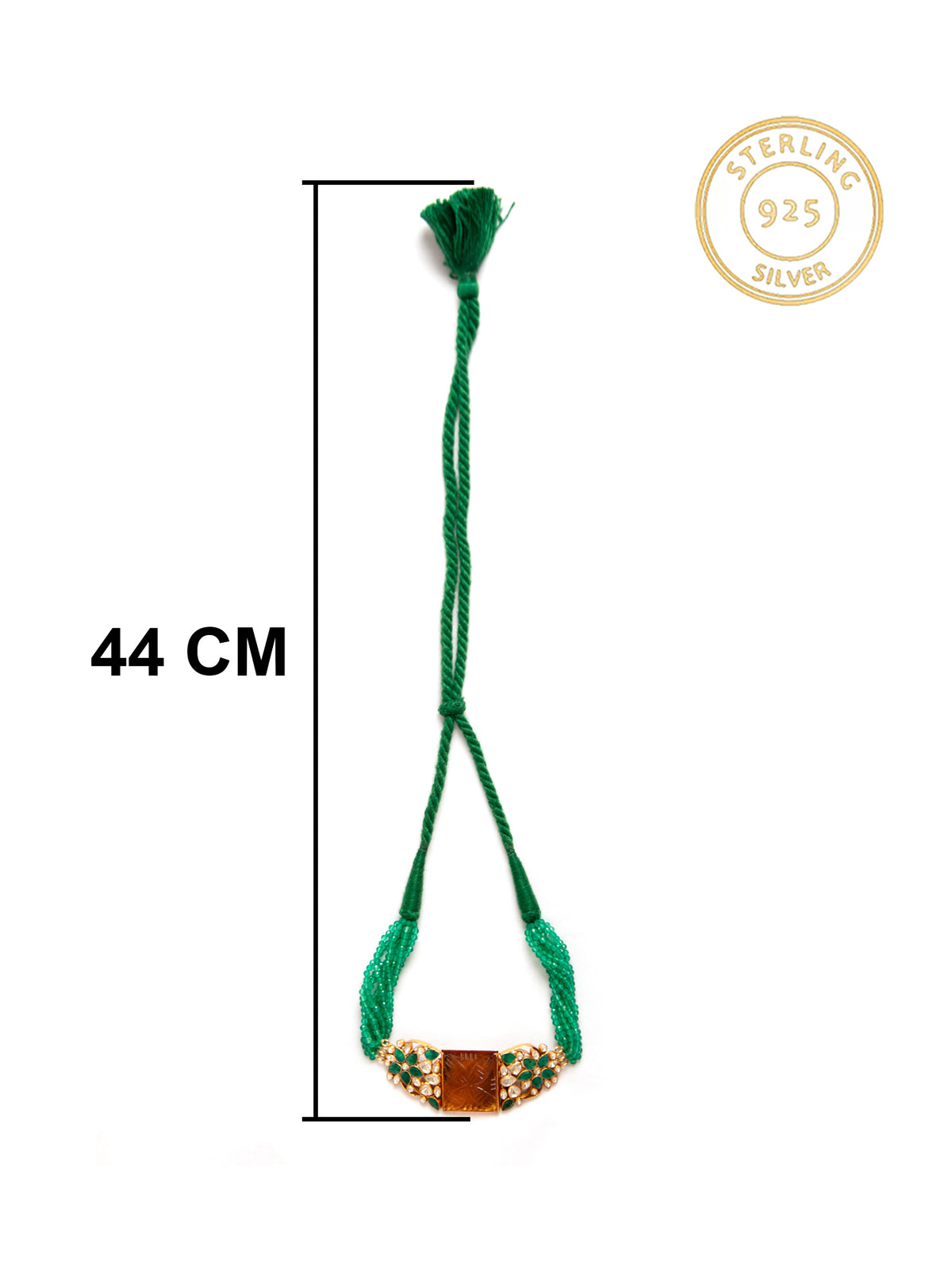 Svarnam Moissanite Choker with Orange Carved Stone and Green Onyx view 5