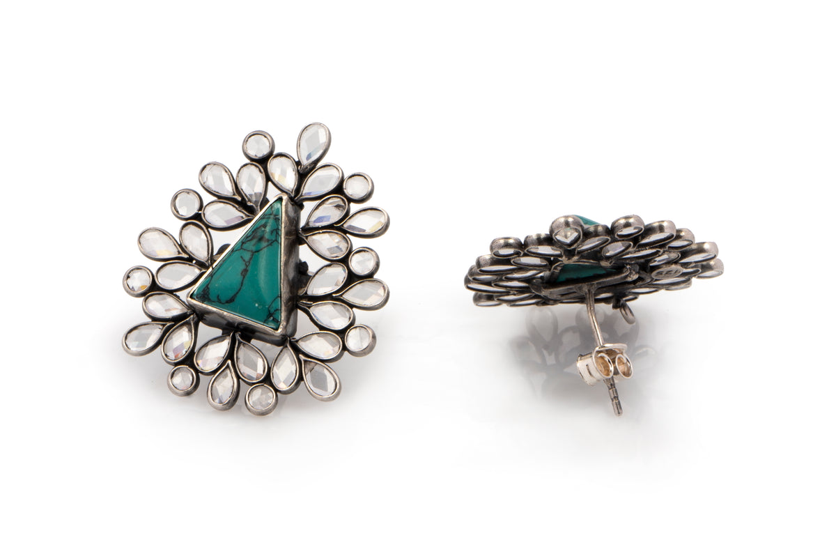 925 Sterling Silver Earrings with Checker and Turquouse Gemstone view 2