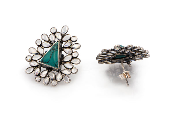 925 Sterling Silver Earrings with Checker and Turquouse Gemstone alternate