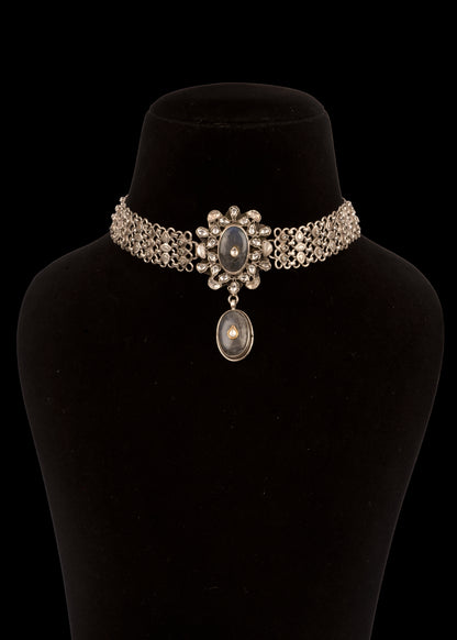 925 Sterling Silver Necklace with Labradorite Stone and Kundan