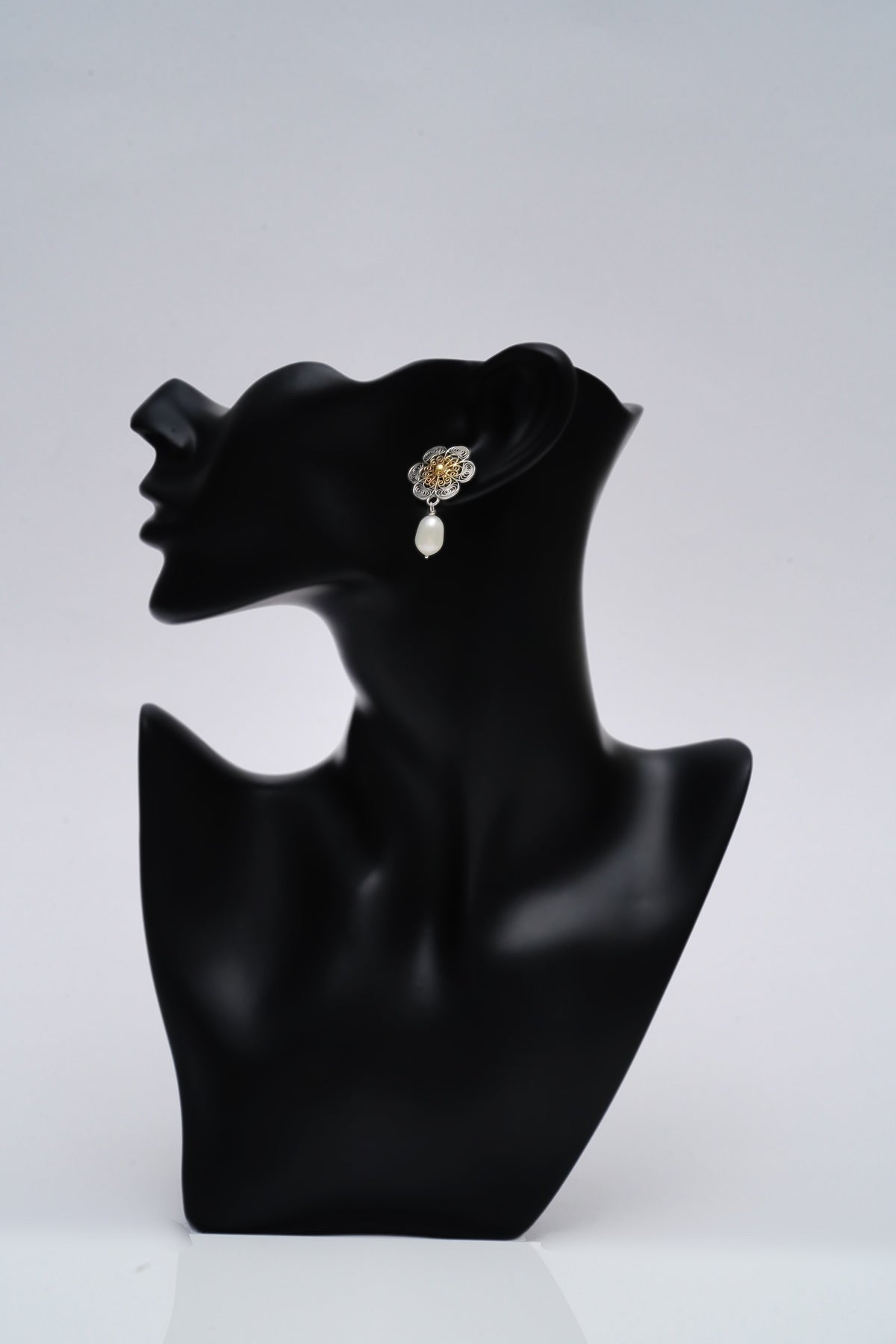 925 Silver Two Tone Earring with Pearl Drop view 3