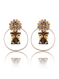925 Sterling Silver Two Tone 22K Gold Plated Studs Earring With Pink Ruby and White  Kundan view 4
