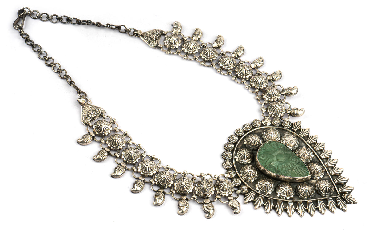 925 Sterling Silver Tribal Necklace with Fine Carved Stone view 2