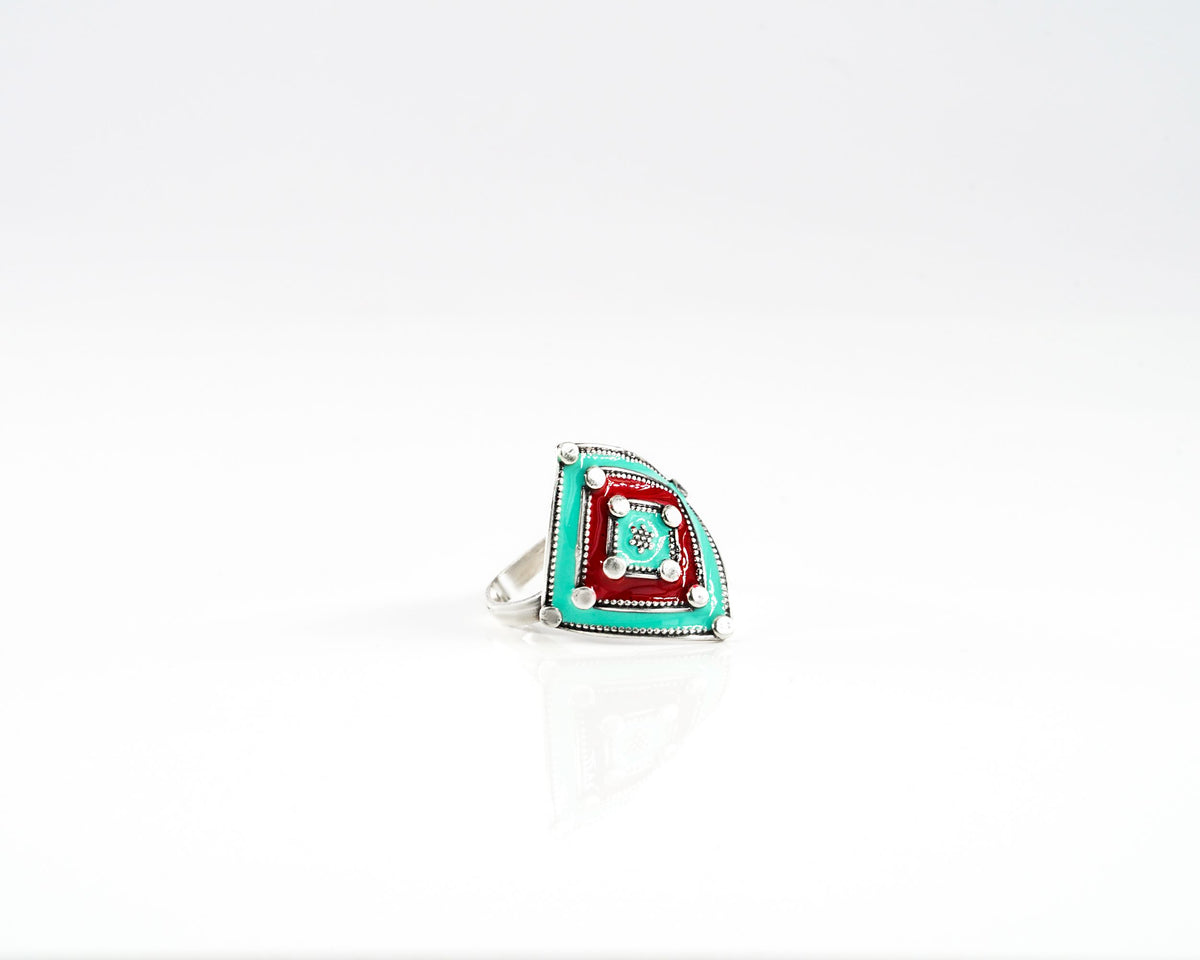 Turquoise Green and Red Meenakari Ring view 3