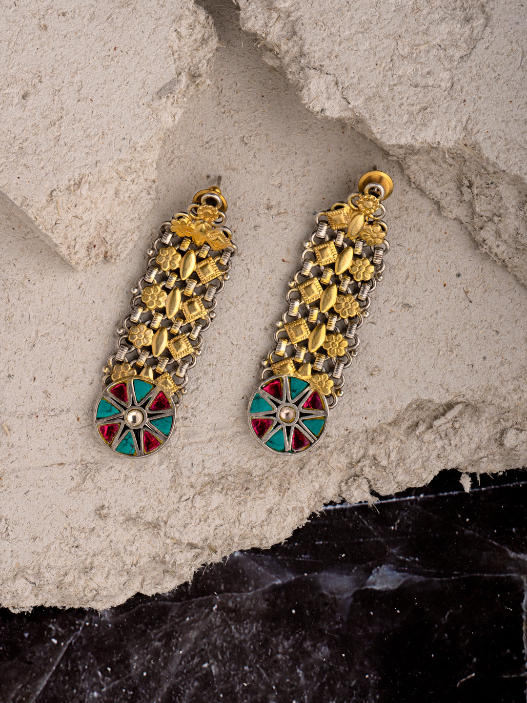 925 Sterling Silver Gold Plated Earrings with Kundan Motif view 3