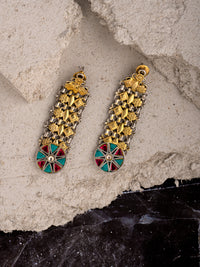 925 Sterling Silver Gold Plated Earrings with Kundan Motif view 3