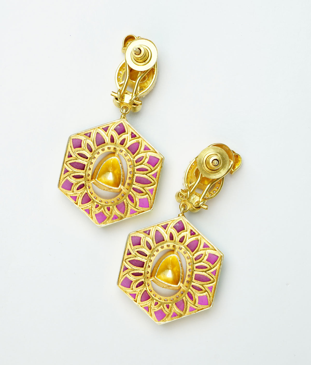 925 Silver Gold Plated Red Paisley Kundan Earrings view 3