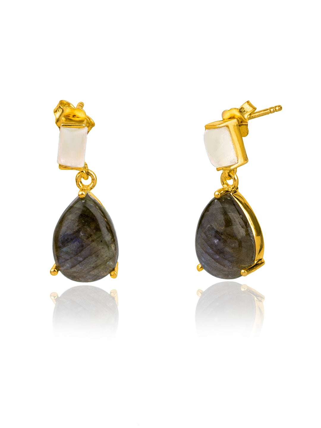 Rainbow Moonstone and Labradorite Gold Plated Studs view 1