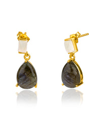 Rainbow Moonstone and Labradorite Gold Plated Studs view 1