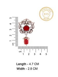 Silver Coral Kundan Earrings with Drop view 5