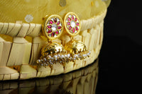 925 Silver Gold Plated Silver and Red Kundan Jhumki Earrings view 6