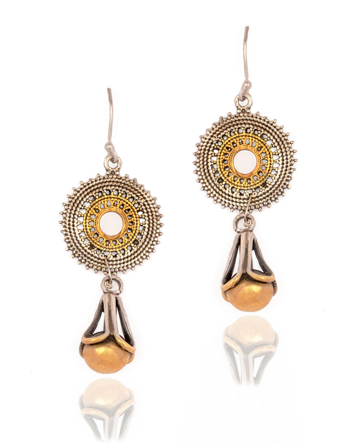 925 Sterling Silver Two Tone Danglers with Rawa work view 1