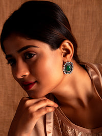 Silver Green Onyx Studs with Kundan view 6