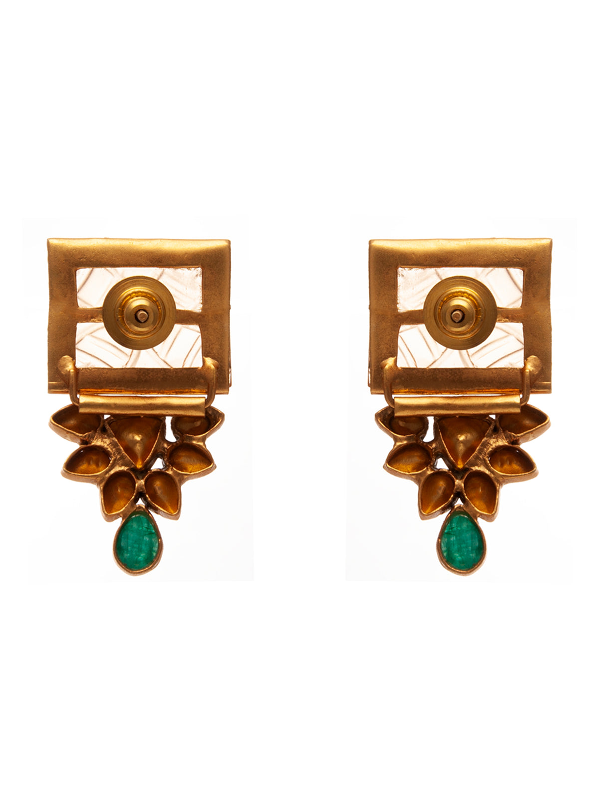 Svarnam Moissanite Orange Carved Stone Studs view 6