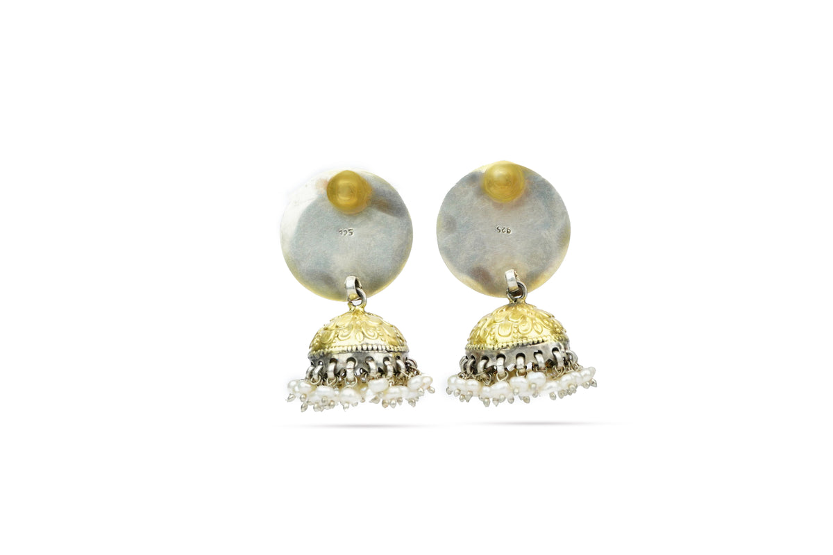 Neeta Boochra Signature Silver Lotus Blue Jhumki Earrings view 2