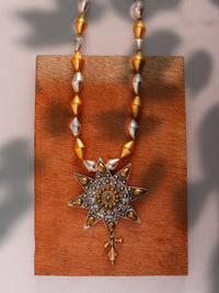 925 Sterling Silver Two Tone 22K Gold Plated Dholki Necklace With Star Design view 2