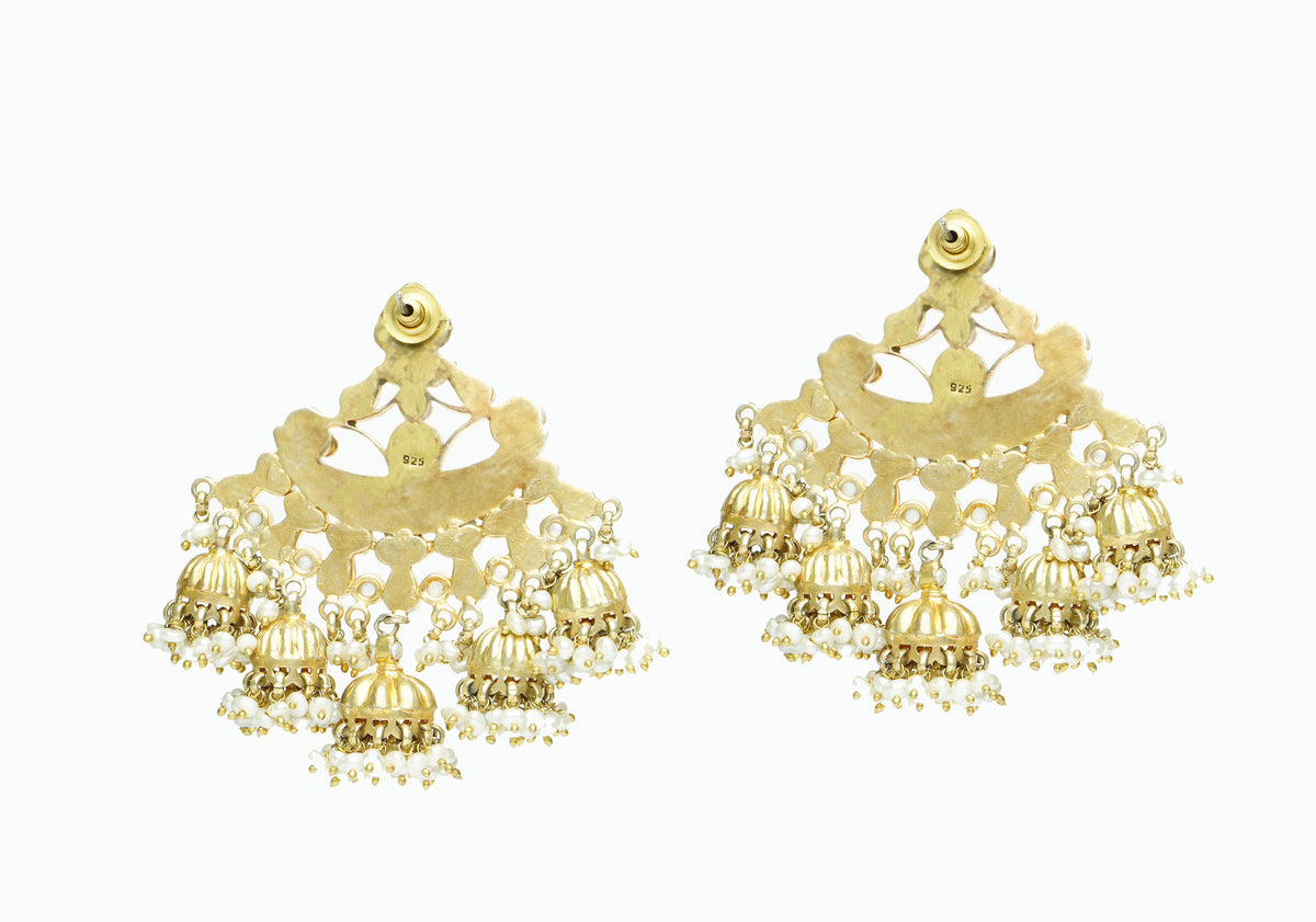 925 Silver Gold Plated Signature Fusion Jhumki Chandbali Earrings view 3