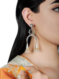 925 Sterling Silver Two Tone Fusion Jhumki Statement Earrings with Pearl view 1