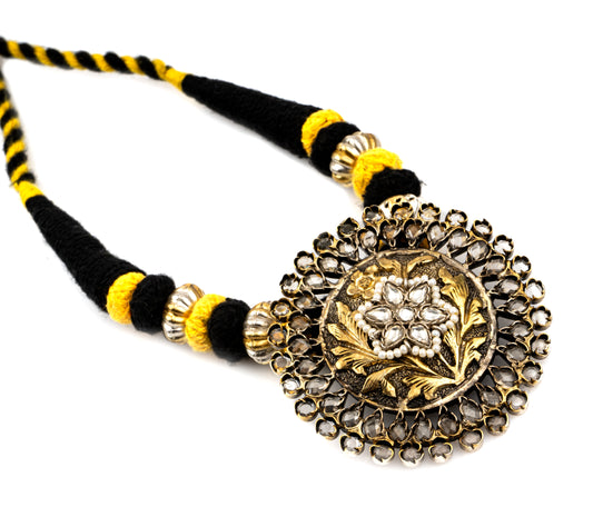 925 Sterling Silver Two Tone Chitai Necklace with Adjustable Patwa Thread