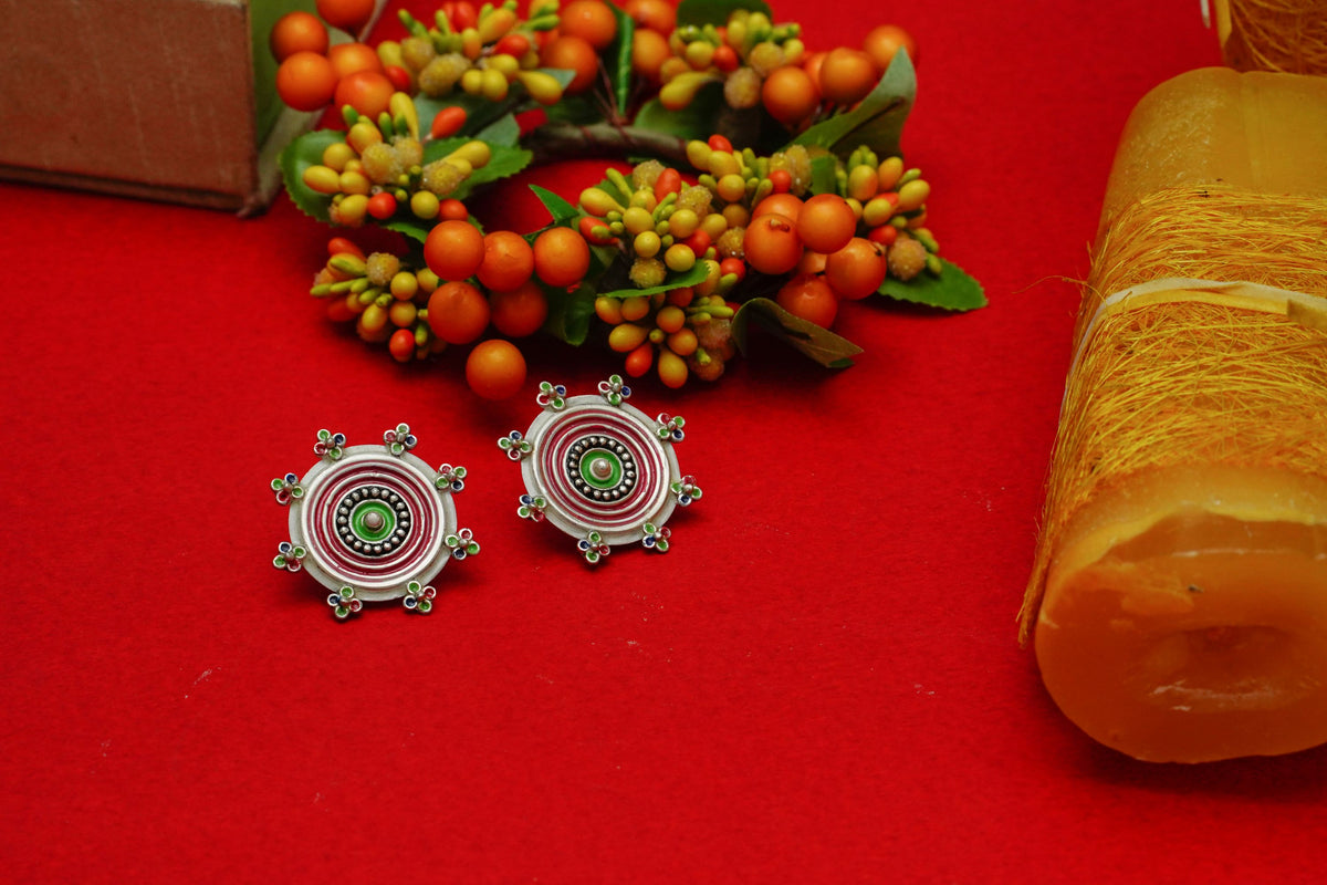 Multicolored Red Green Floral Earrings view 1