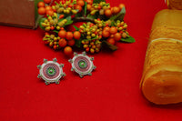 Multicolored Red Green Floral Earrings view 1