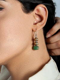 925 Sterling Silver Two Tone Bead Earrings with Melon Cut Green Onyx view 1