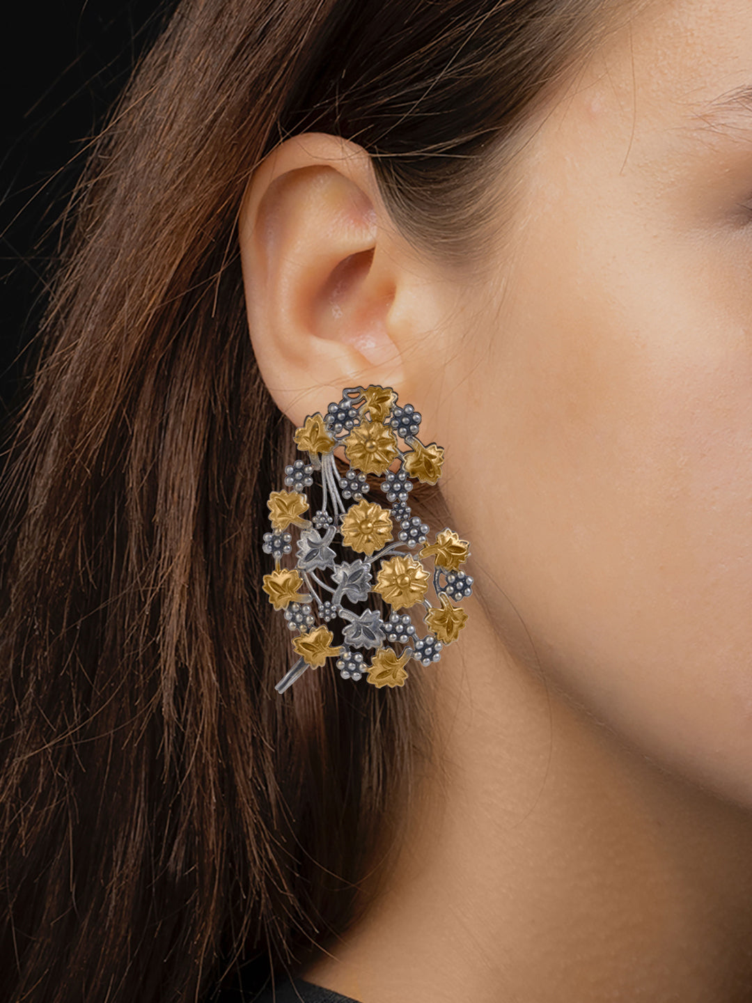 Two Toned Floral Motif Earrings view 2