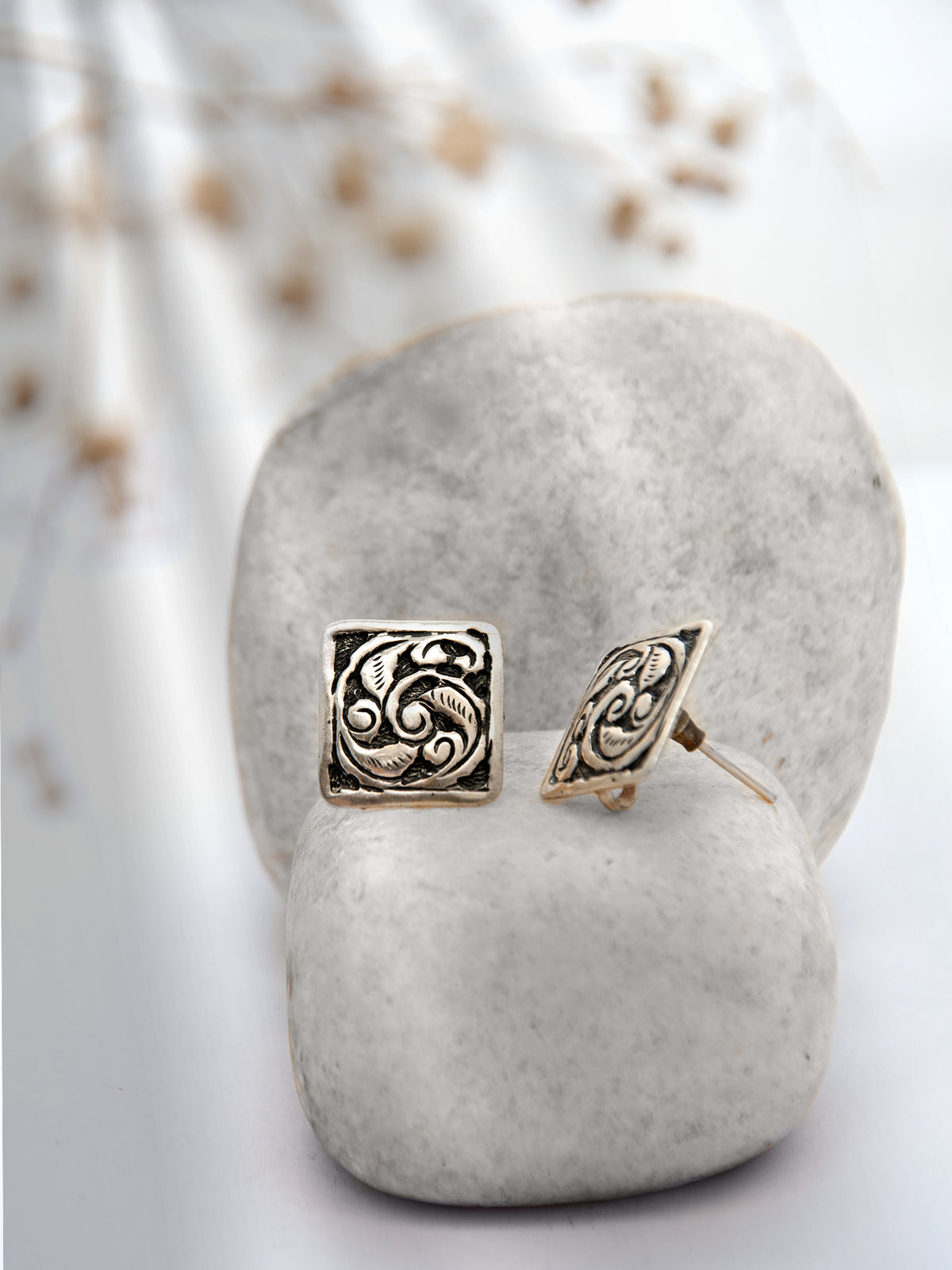 Silver Square Chitai Studs view 4