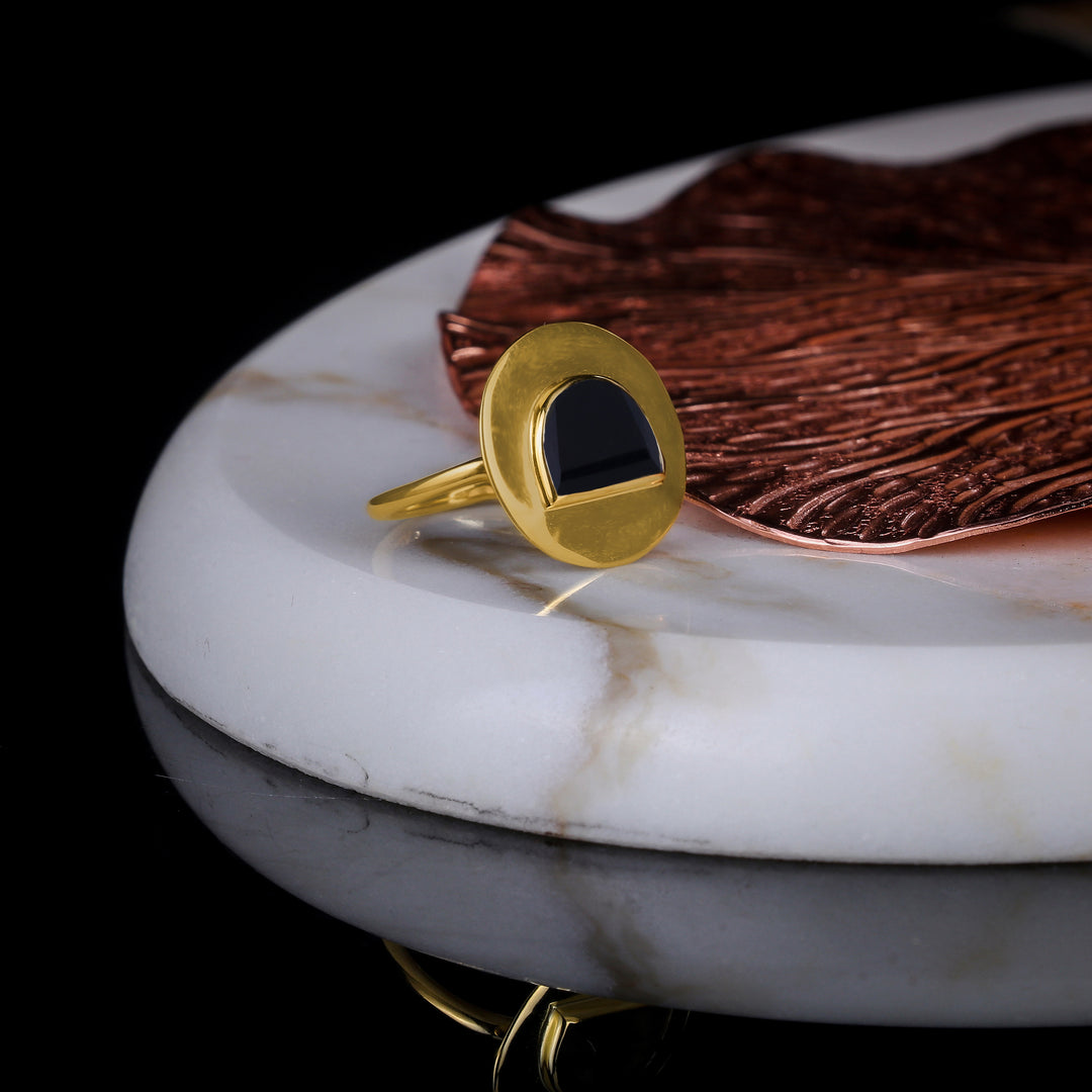 925 Silver Gold Plated Black Onyx Ring - Neeta Boochra Jewellery