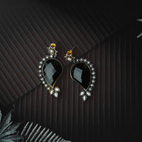 Silver Earrings with Black Onyx and Pearls view 1