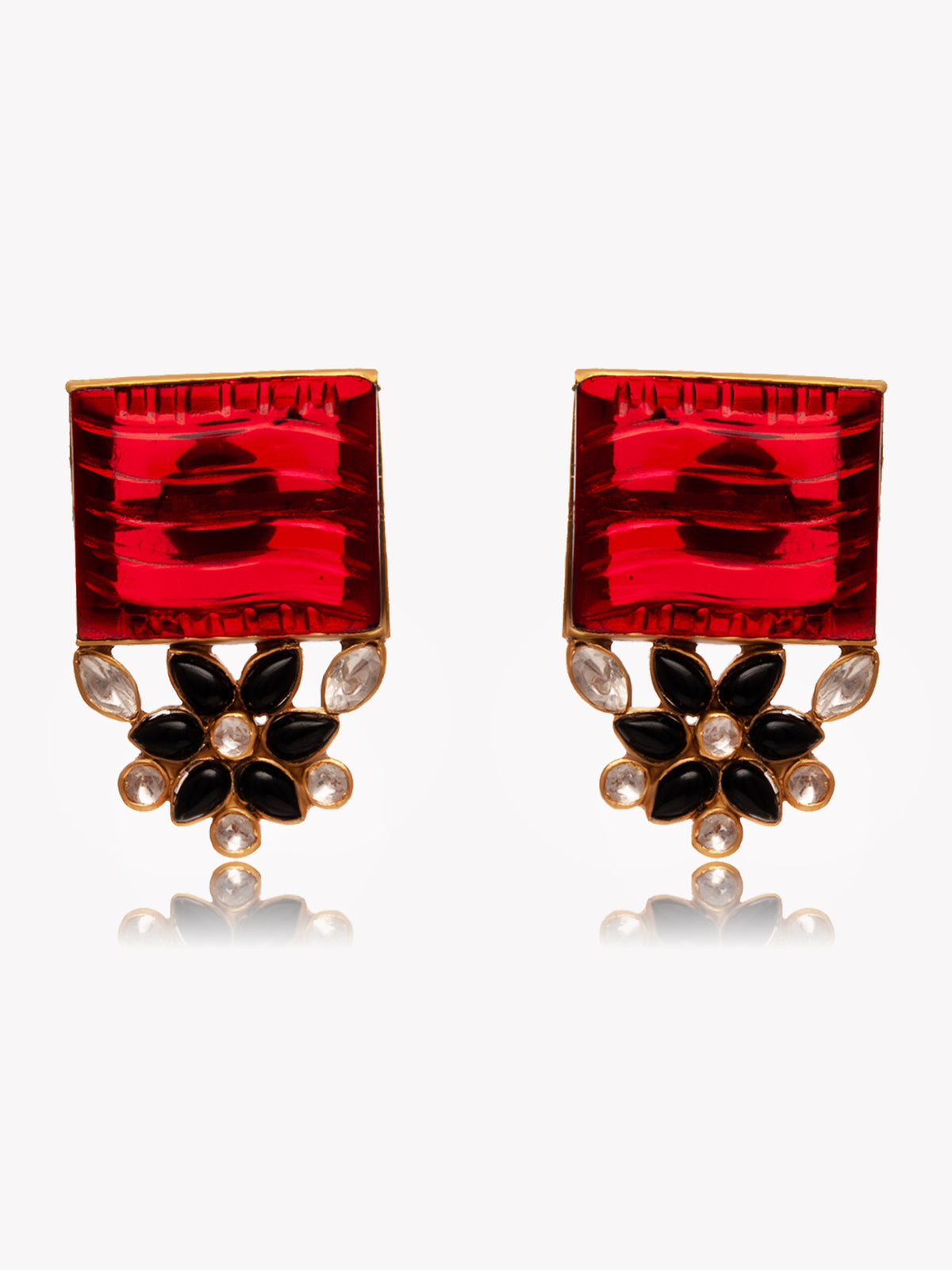 Svarnam Moissanite Red Carved Stone Studs view 3