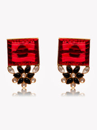 Svarnam Moissanite Red Carved Stone Studs view 3