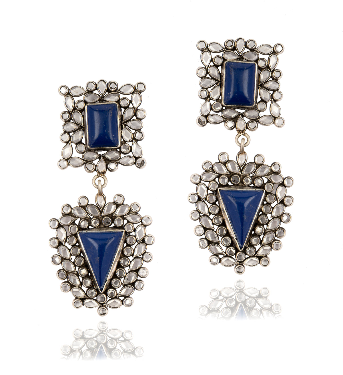925 Sterling Silver Earrings with Checker and Blue Lapis view 1