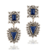 925 Sterling Silver Earrings with Checker and Blue Lapis view 1