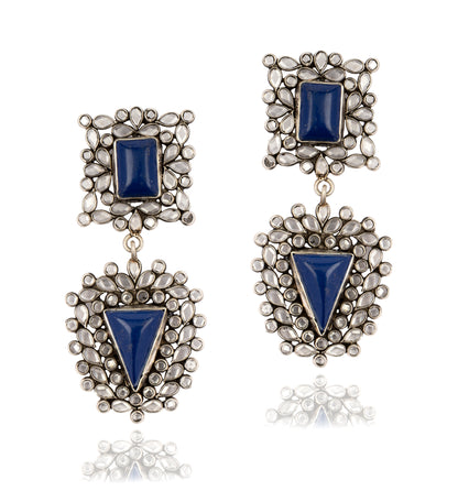 925 Sterling Silver Earrings with Checker and Blue Lapis