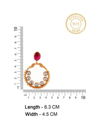 925 Sterling Silver 22K Gold Plated Chaandbali Kundan Earring With Ruby Gemstone and Pearl view 4