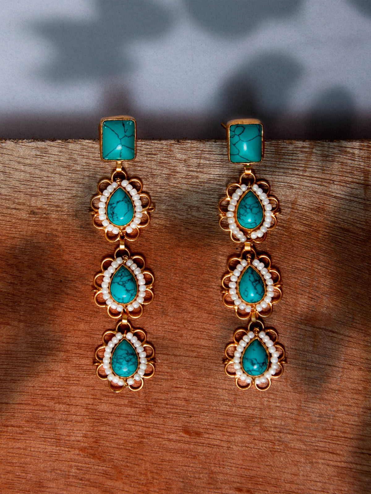 Turquoise Pearl Elegance Earrings view 2